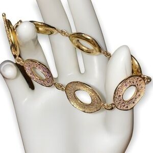 Melinda Maria Gold Plated Circle Link Light Purple Pave Crystal Toggle Bracelet